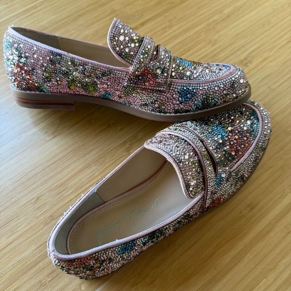 This is a pair of Betsey Johnson Aron rhinestone loafers. - Picture 1 of 7